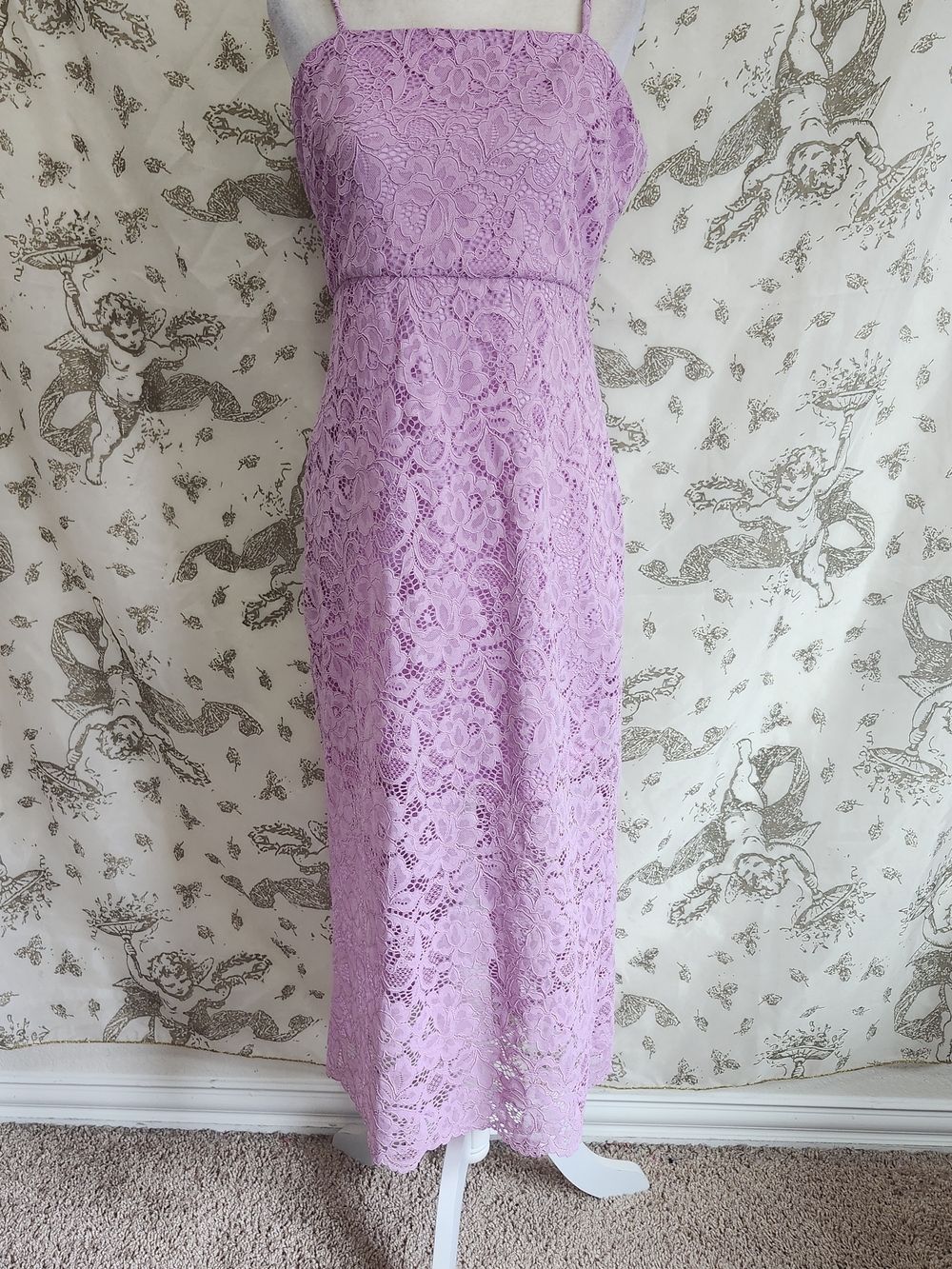 BHLDN Floral Lace Slip Midi Purple Pink MARIA Wedding Guest Summer Dress S